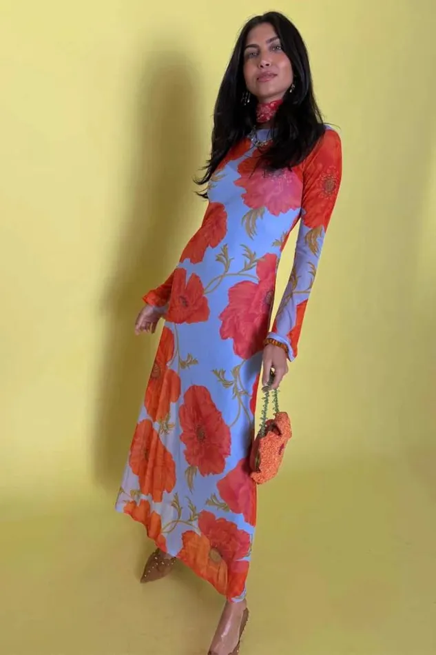 Never Fully Dressed Blue Poppy Aria Mesh Dress Women Newness