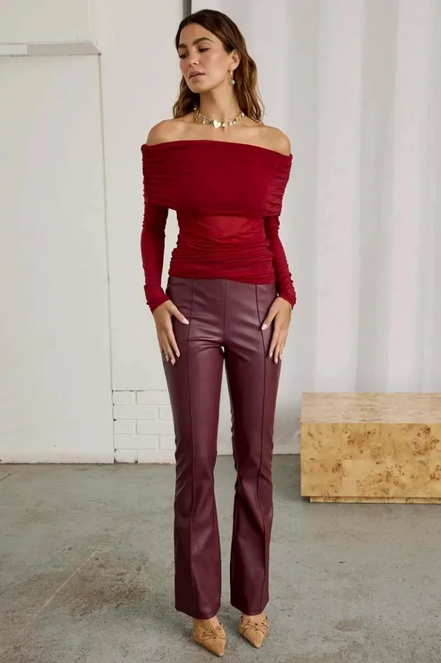 Never Fully Dressed Bordeaux Vegan Leather Trouser Women Vegan Leather