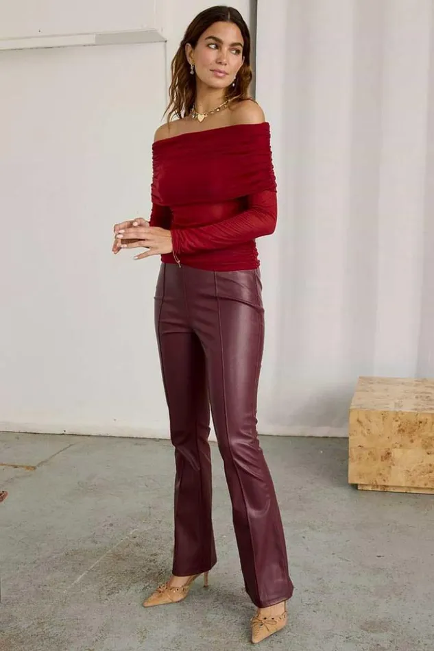 Never Fully Dressed Bordeaux Vegan Leather Trouser Women Vegan Leather