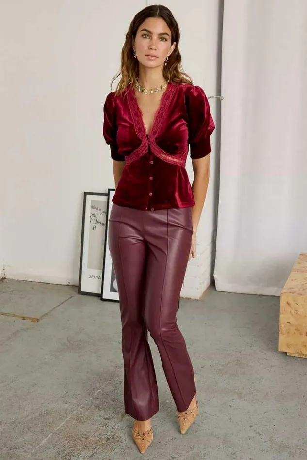 Never Fully Dressed Bordeaux Vegan Leather Trouser Women Vegan Leather