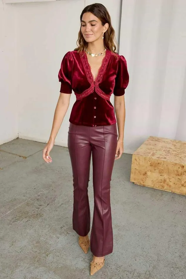 Never Fully Dressed Bordeaux Vegan Leather Trouser Women Vegan Leather