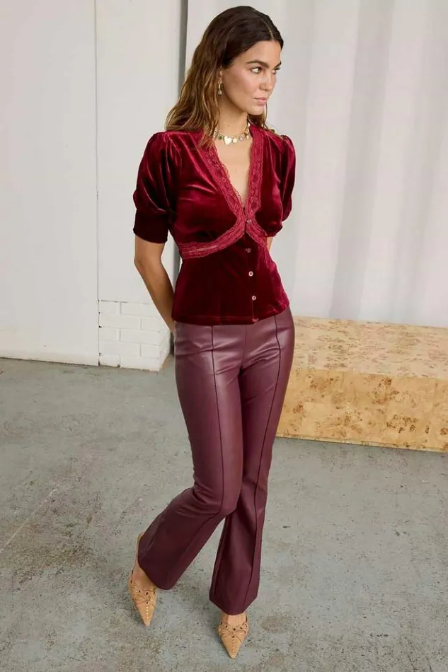 Never Fully Dressed Bordeaux Vegan Leather Trouser Women Vegan Leather