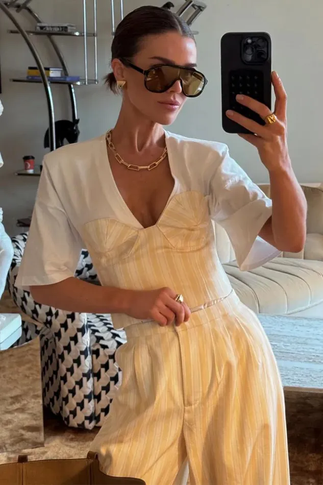 Never Fully Dressed Butter Yellow Stripe Imogen Top Women CoOrds