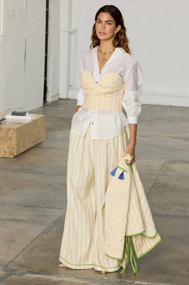Never Fully Dressed Butter Yellow Stripe Imogen Top Women CoOrds