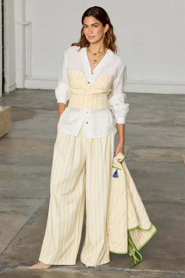 Never Fully Dressed Butter Yellow Stripe Suki Trousers Women Trousers and Shorts