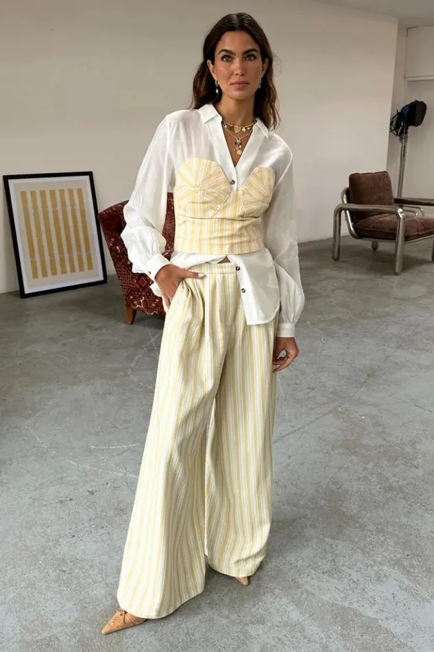 Never Fully Dressed Butter Yellow Stripe Suki Trousers Women Trousers and Shorts