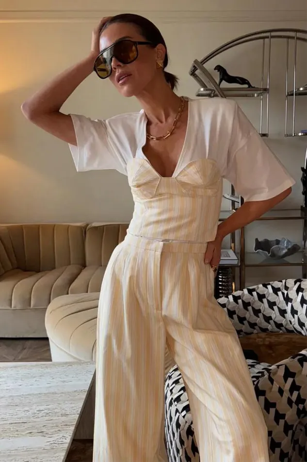 Never Fully Dressed Butter Yellow Stripe Suki Trousers Women Trousers and Shorts