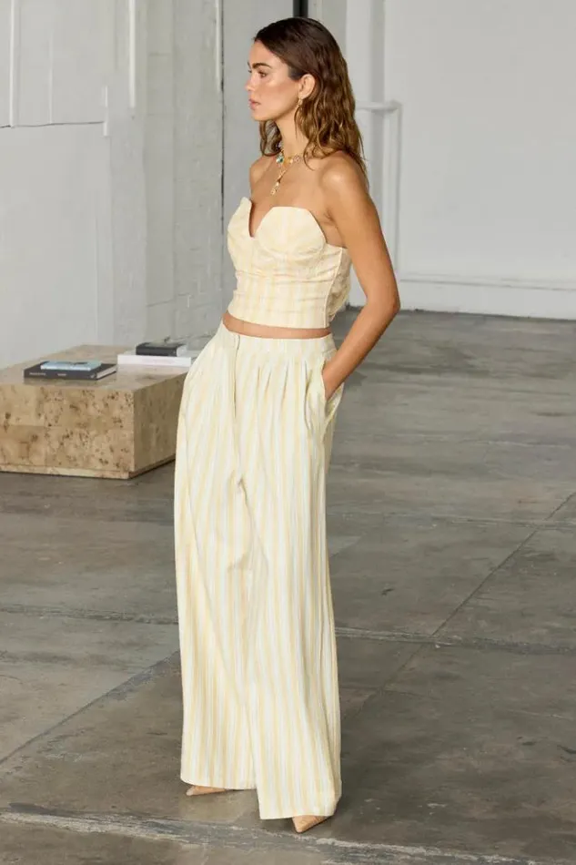 Never Fully Dressed Butter Yellow Stripe Suki Trousers Women Trousers and Shorts