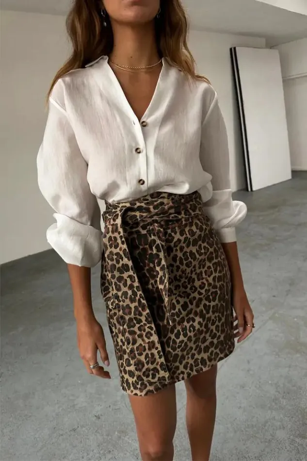 Never Fully Dressed Leopard Lucia Mini Denim Jaspre Skirt Women Skirts