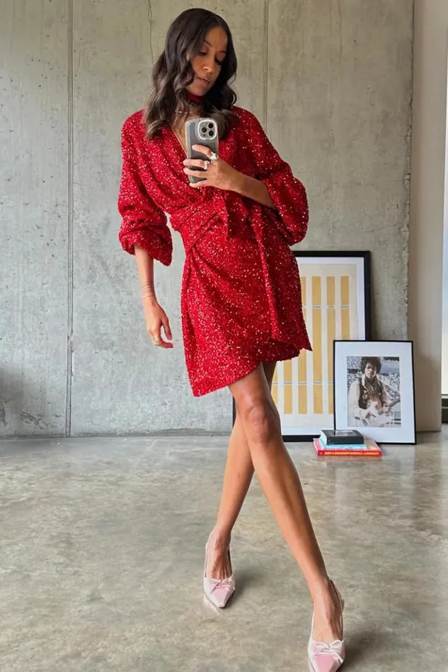 Never Fully Dressed Red Sequin Mini Vienna Dress Petite Women Petite