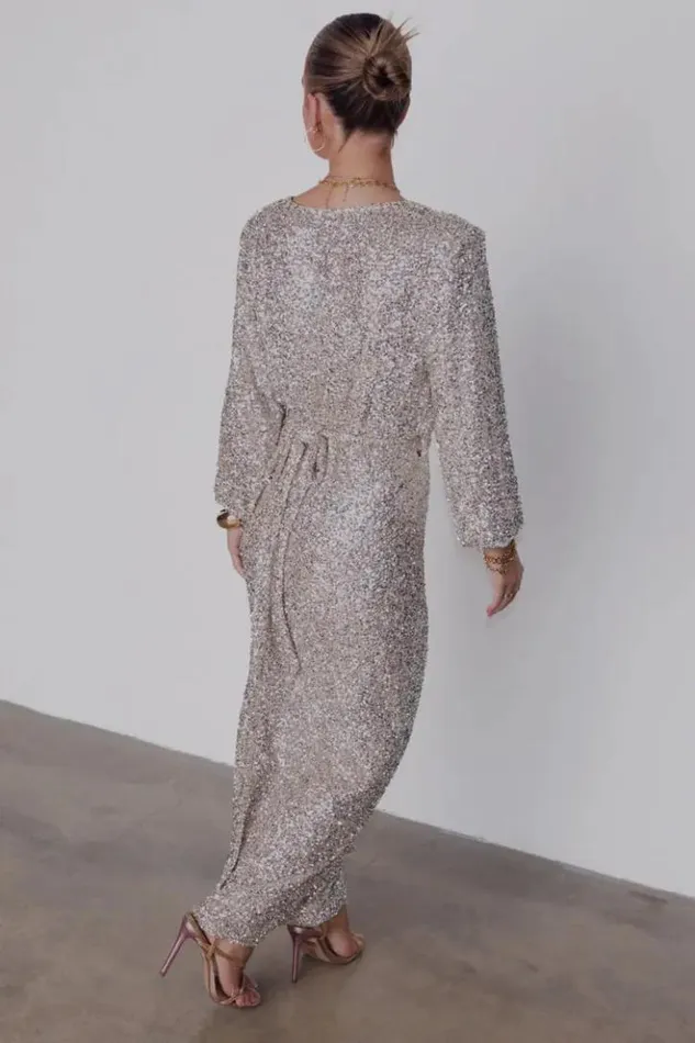 Never Fully Dressed Silver Sequin Kira Wrap Dress Petite Women Sequins