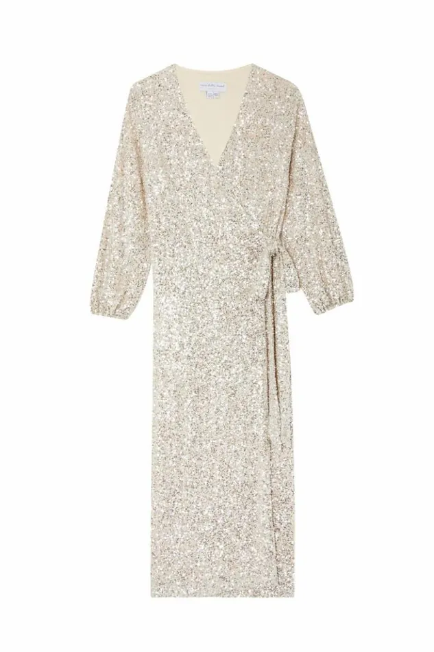 Never Fully Dressed Silver Sequin Kira Wrap Dress Petite Women Sequins