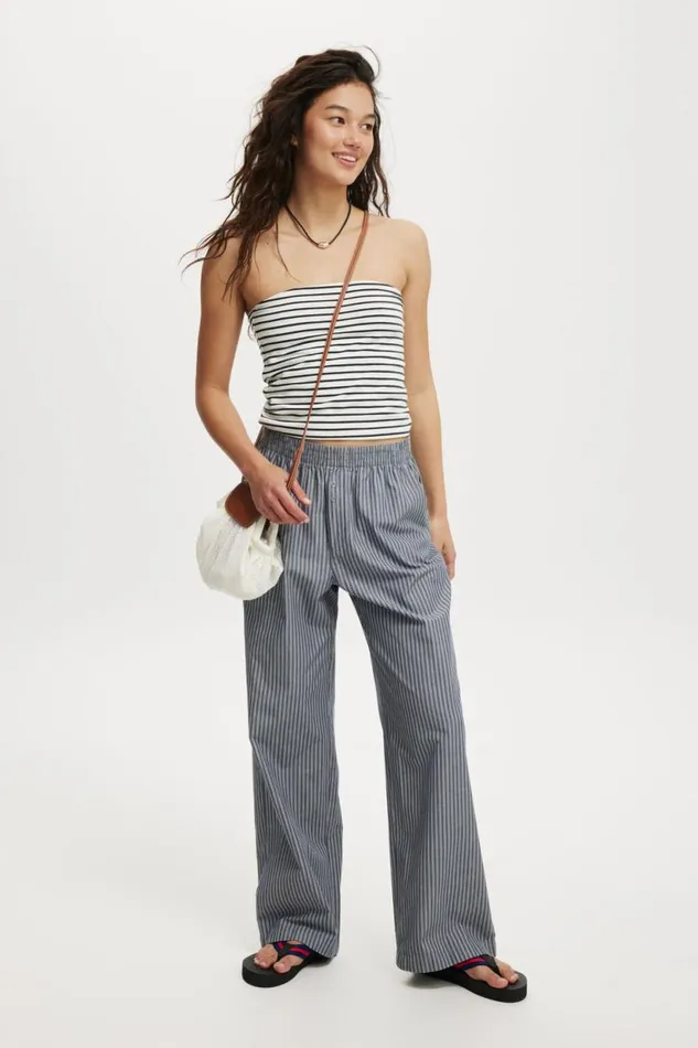 Noah Pant Kylie Stripe Blue Slate Women Cotton On Pants