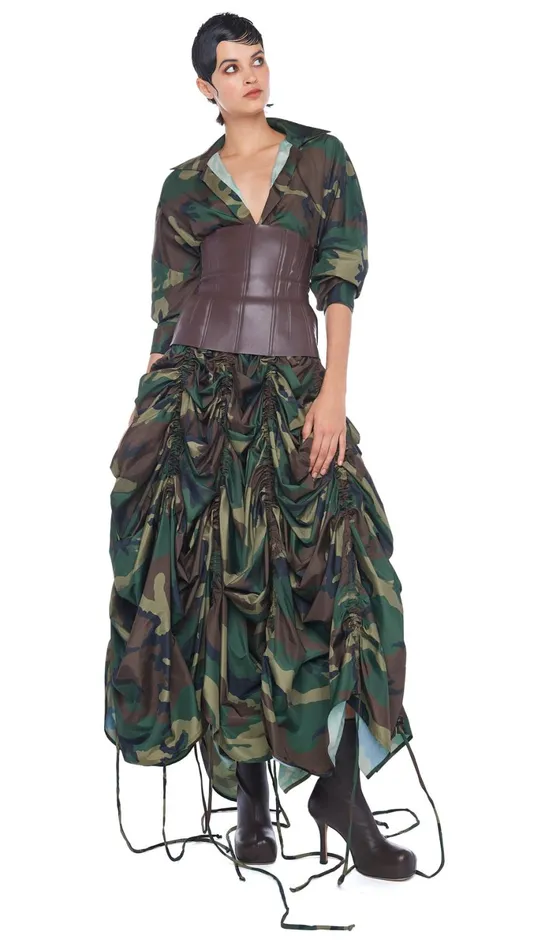 Norma Kamali Bottoms PARACHUTE HALF FULL SKIRT Camo 8211 Clothing