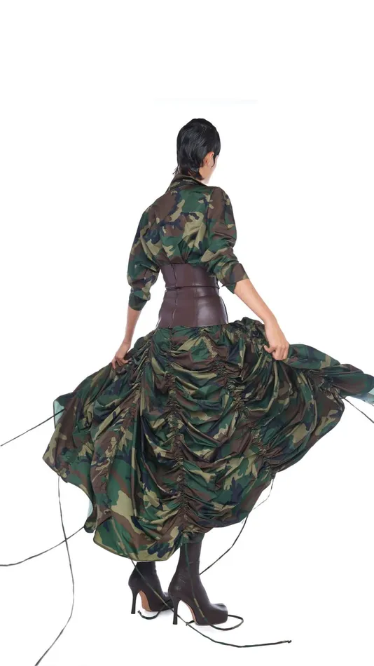 Norma Kamali Bottoms PARACHUTE HALF FULL SKIRT Camo 8211 Clothing