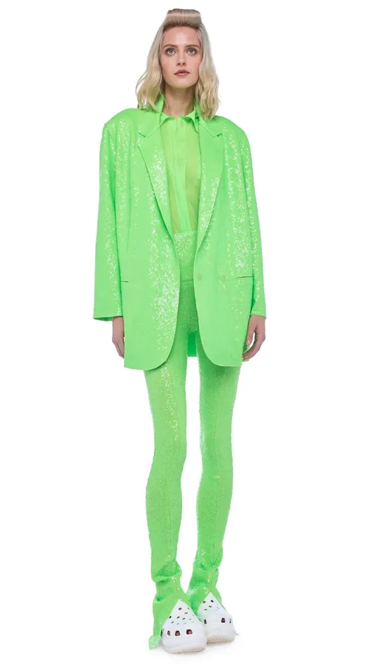 Norma Kamali Bottoms SEQUIN SPAT LEGGING Neon Green 8211 Clothing