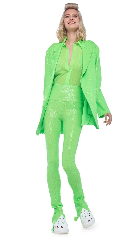Norma Kamali Bottoms SEQUIN SPAT LEGGING Neon Green 8211 Clothing