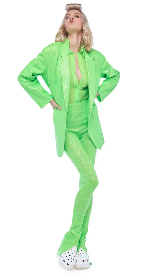 Norma Kamali Bottoms SEQUIN SPAT LEGGING Neon Green 8211 Clothing