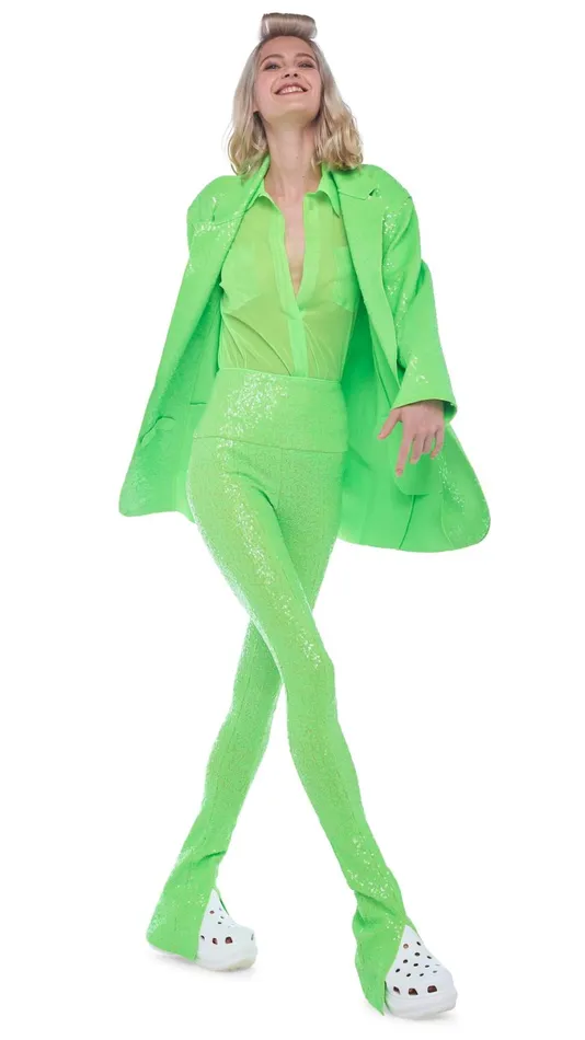 Norma Kamali Bottoms SEQUIN SPAT LEGGING Neon Green 8211 Clothing