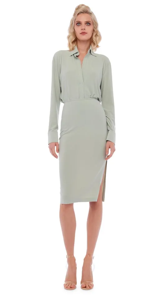 Norma Kamali Bottoms SIDE SLIT SKIRT COVER THE KNEE Dried Sage 8211 Clothing
