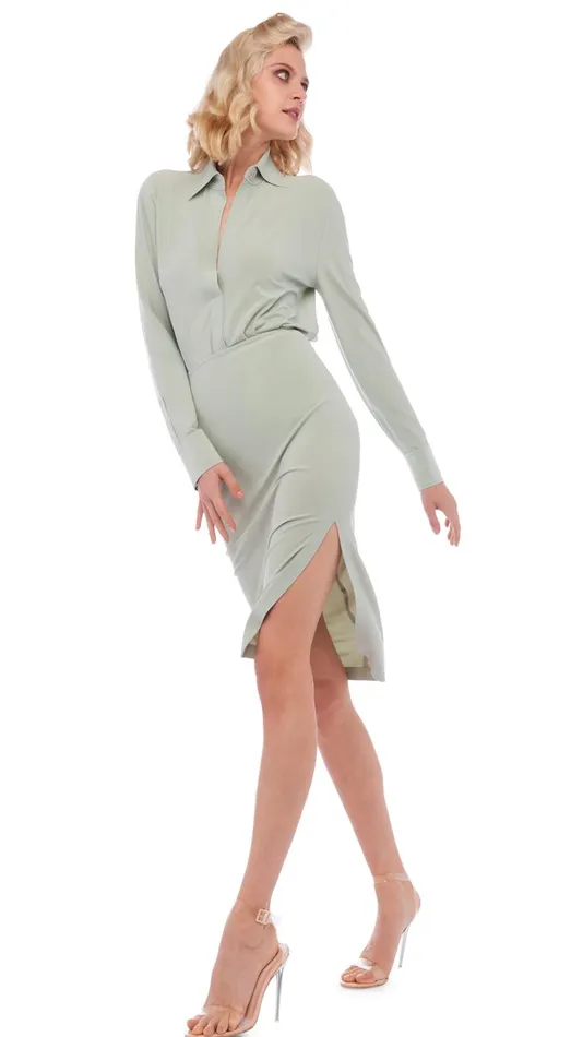 Norma Kamali Bottoms SIDE SLIT SKIRT COVER THE KNEE Dried Sage 8211 Clothing Norma Kamali Bottoms SIDE SLIT SKIRT COVER THE KNEE Dried Sage 8211 Clothing