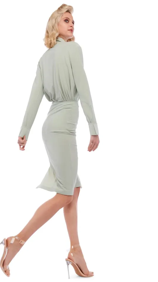 Norma Kamali Bottoms SIDE SLIT SKIRT COVER THE KNEE Dried Sage 8211 Clothing Norma Kamali Bottoms SIDE SLIT SKIRT COVER THE KNEE Dried Sage 8211 Clothing