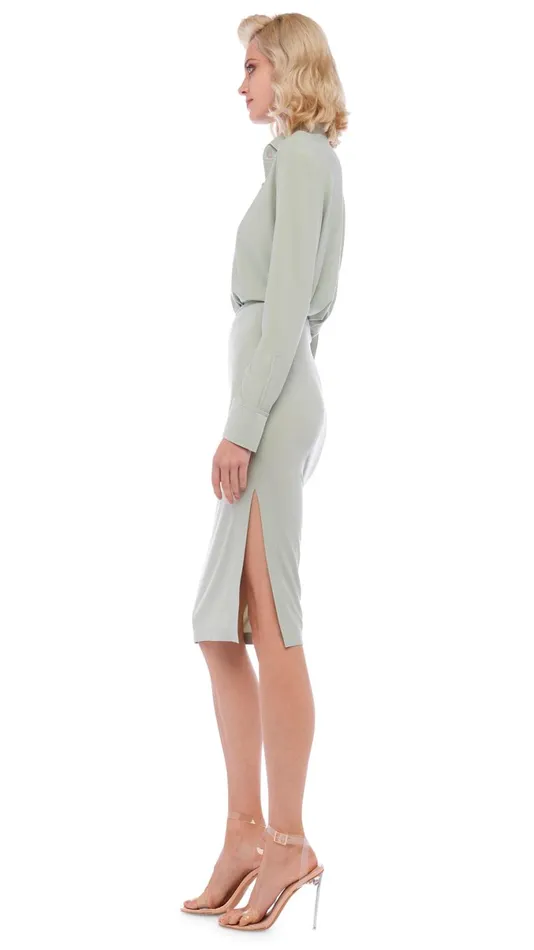 Norma Kamali Bottoms SIDE SLIT SKIRT COVER THE KNEE Dried Sage 8211 Clothing Norma Kamali Bottoms SIDE SLIT SKIRT COVER THE KNEE Dried Sage 8211 Clothing