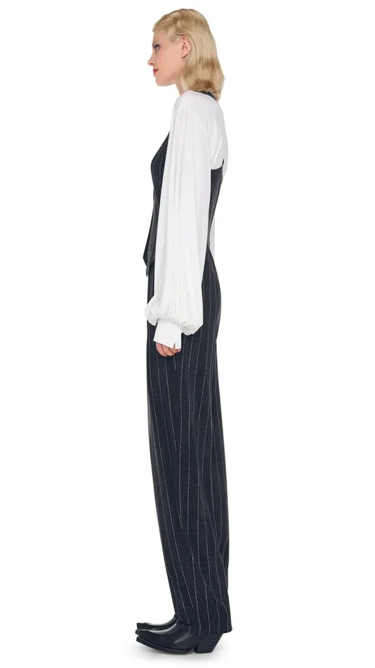 Norma Kamali Bottoms TAPERED PLEATED TROUSER Woven Pinstripe 8211 Clothing