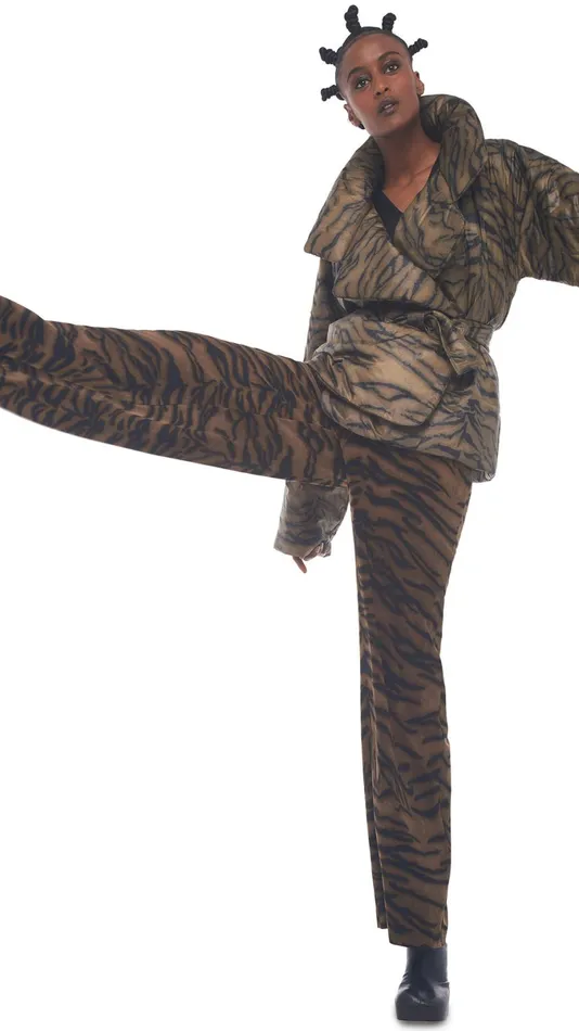 Norma Kamali Coats SLEEPING BAG JACKET Brown Tiger 8211 Clothing