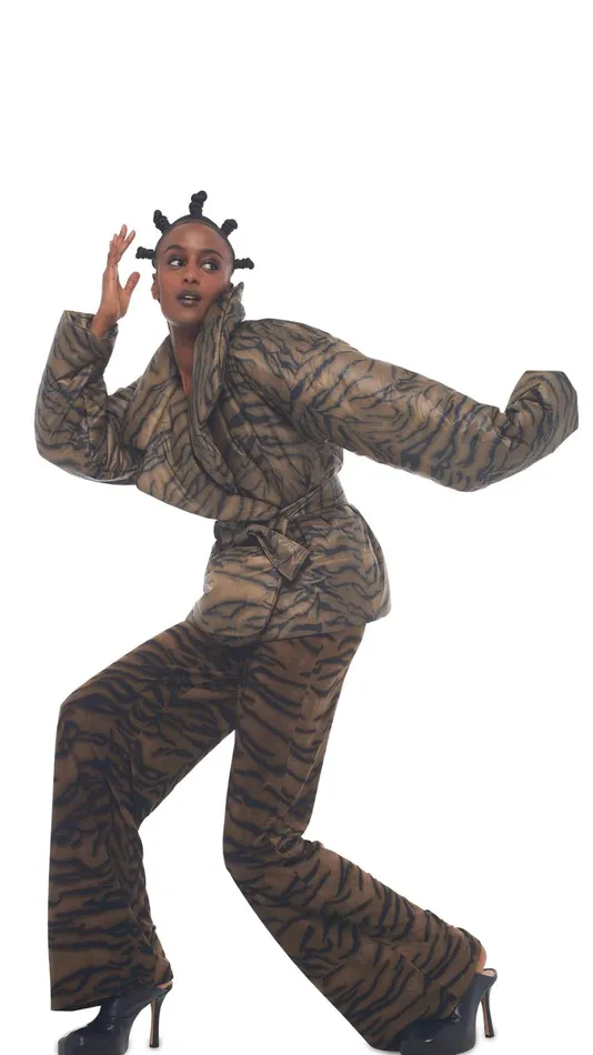 Norma Kamali Coats SLEEPING BAG JACKET Brown Tiger 8211 Clothing