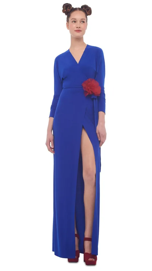 Norma Kamali Dresses DOLMAN WRAP STRAIGHT GOWN Cobalt 8211 Clothing