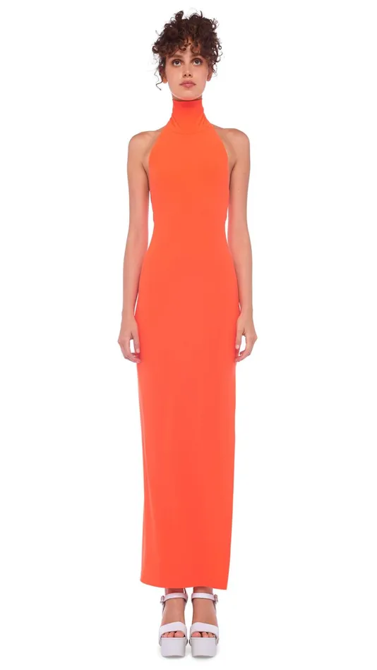 Norma Kamali Dresses HALTER TURTLE SIDE SLIT GOWN Sos 8211 Clothing