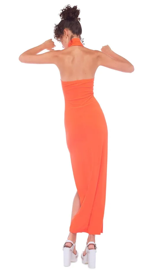 Norma Kamali Dresses HALTER TURTLE SIDE SLIT GOWN Sos 8211 Clothing