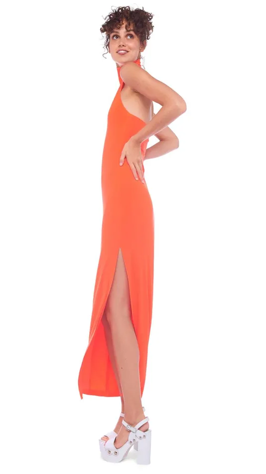 Norma Kamali Dresses HALTER TURTLE SIDE SLIT GOWN Sos 8211 Clothing