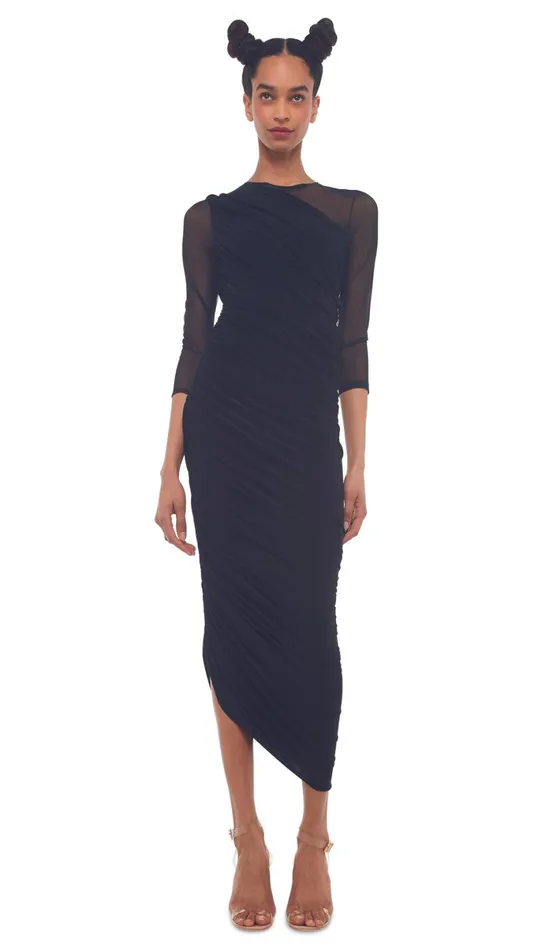 Norma Kamali Dresses LONG SLEEVE DIANA GOWN Blackblack Mesh 8211 Clothing