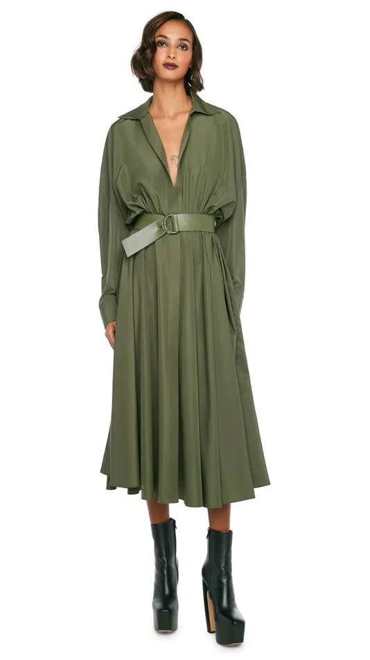 Norma Kamali Dresses SUPER OS BF NK SHIRT FLARED DRESS Military 8211 Clothing