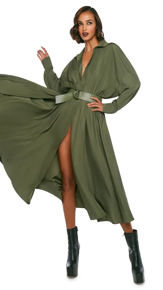 Norma Kamali Dresses SUPER OS BF NK SHIRT FLARED DRESS Military 8211 Clothing Norma Kamali Dresses SUPER OS BF NK SHIRT FLARED DRESS Military 8211 Clothing