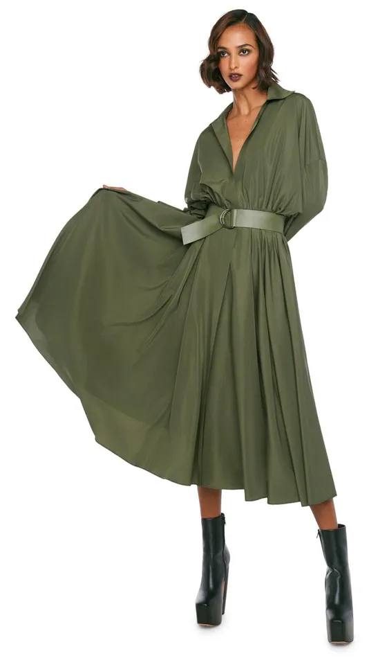 Norma Kamali Dresses SUPER OS BF NK SHIRT FLARED DRESS Military 8211 Clothing Norma Kamali Dresses SUPER OS BF NK SHIRT FLARED DRESS Military 8211 Clothing