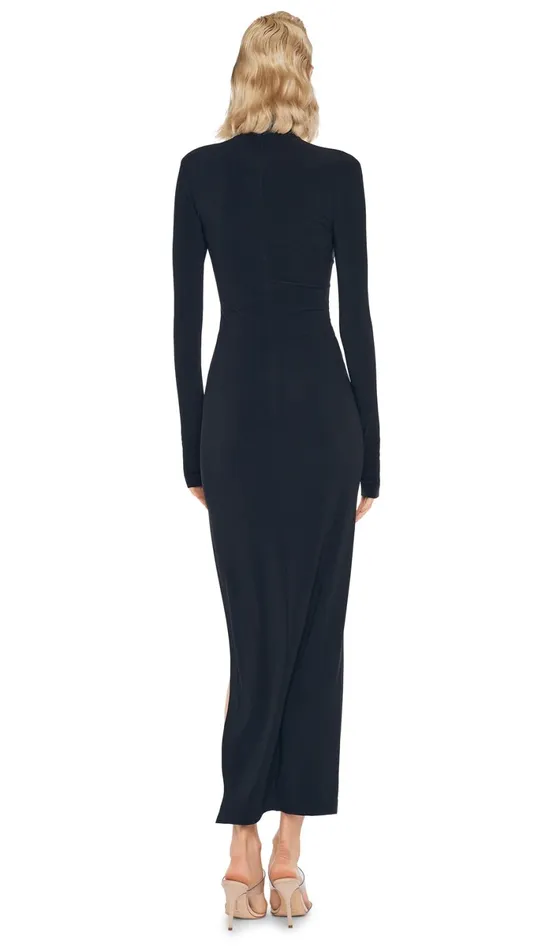 Norma Kamali Dresses TURTLENECK SIDE SLIT GOWN Black 8211 Clothing