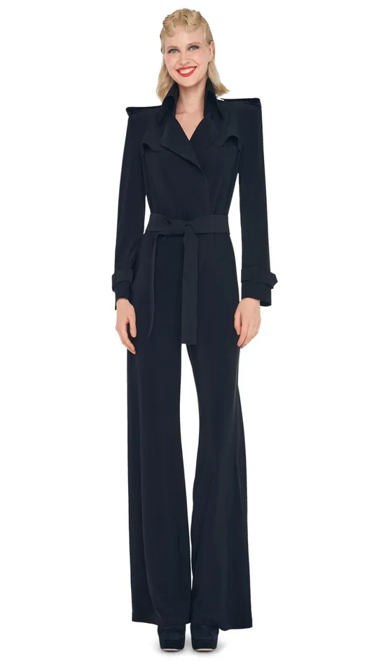 Norma Kamali Jumpsuits DOUBLE BREASTED TRENCH JUMPSUIT Black 8211 Clothing