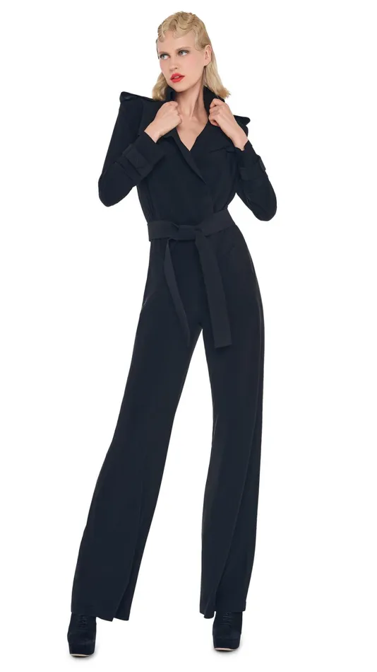 Norma Kamali Jumpsuits DOUBLE BREASTED TRENCH JUMPSUIT Black 8211 Clothing