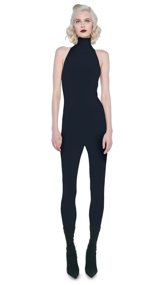 Norma Kamali Jumpsuits HALTER TURTLE CATSUIT W FOOTSIE Black 8211 Clothing