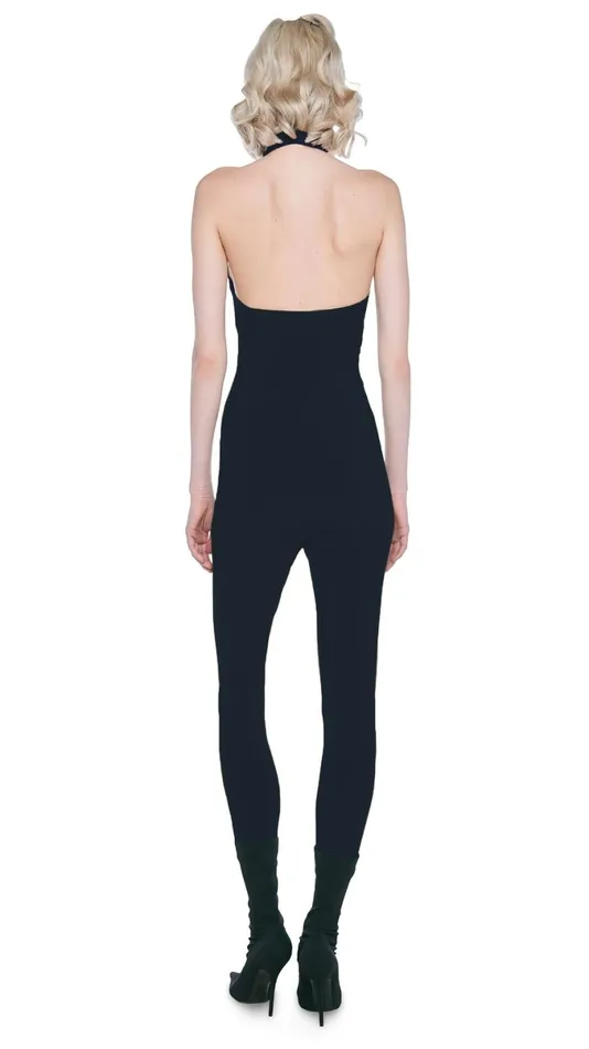 Norma Kamali Jumpsuits HALTER TURTLE CATSUIT W FOOTSIE Black 8211 Clothing