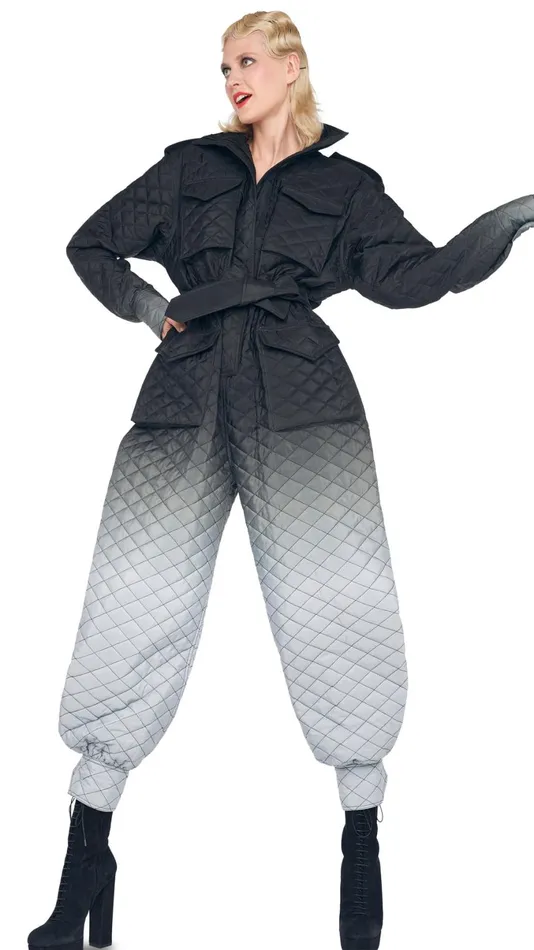 Norma Kamali Jumpsuits QUILTED CARGO JUMPSUIT Blackgrey Ombre 8211 Clothing