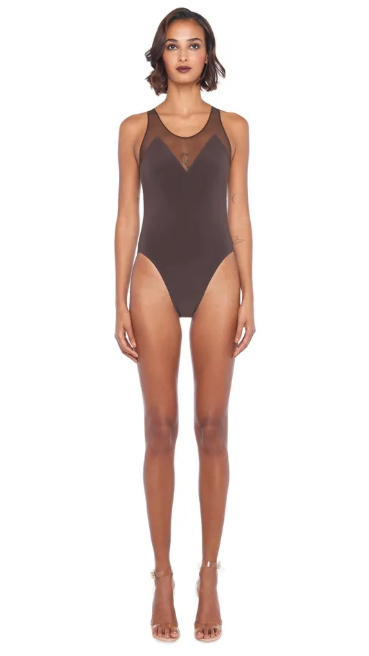 Norma Kamali Swimwear RACER DEEP V COMBO MIO Chocolatechocolate Mesh 8211 Clothing Norma Kamali Swimwear RACER DEEP V COMBO MIO Chocolatechocolate Mesh 8211 Clothing