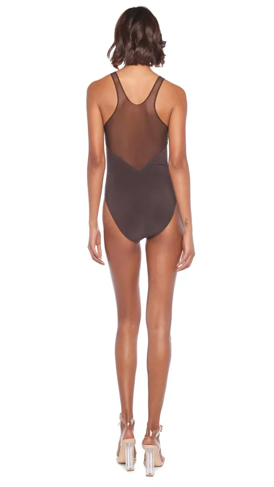Norma Kamali Swimwear RACER DEEP V COMBO MIO Chocolatechocolate Mesh 8211 Clothing Norma Kamali Swimwear RACER DEEP V COMBO MIO Chocolatechocolate Mesh 8211 Clothing