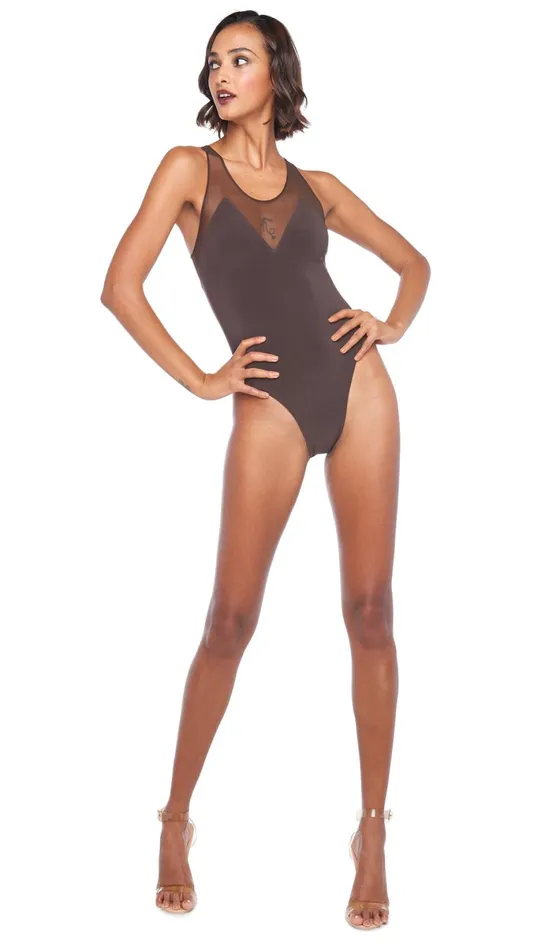 Norma Kamali Swimwear RACER DEEP V COMBO MIO Chocolatechocolate Mesh 8211 Clothing Norma Kamali Swimwear RACER DEEP V COMBO MIO Chocolatechocolate Mesh 8211 Clothing