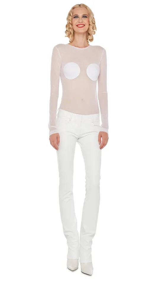 Norma Kamali Tops LONG SLEEVE DOT APPLIQUE TOP Snow Whitesnow White 8211 Clothing Norma Kamali Tops LONG SLEEVE DOT APPLIQUE TOP Snow Whitesnow White 8211 Clothing