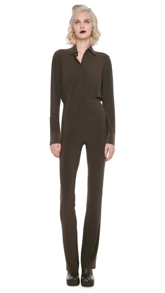 Norma Kamali Tops NK SHIRT W COLLAR STAND Chocolate 8211 Clothing
