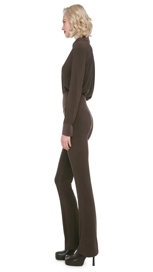 Norma Kamali Tops NK SHIRT W COLLAR STAND Chocolate 8211 Clothing